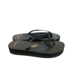 Tory Burch Flatform Womens Size 7 Thin Strap Beach Sandal Flip Flops Logo Black